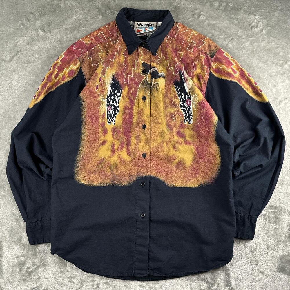 VTG Wrangler Authentic Western Apparel Native American AOP Buttonup Shirt L